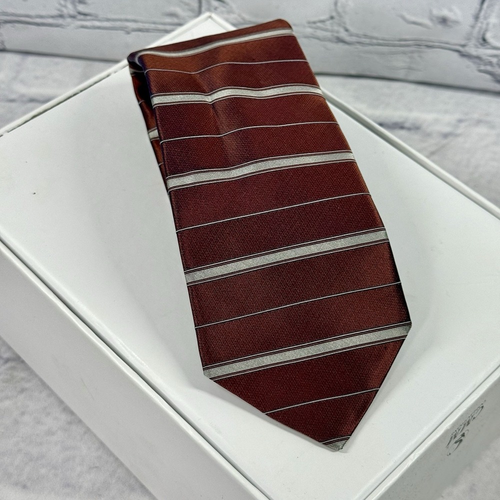 Murano Men's Silk Tie Bronze Striped Made in USA‎ 58" Tailored Luxury Designer